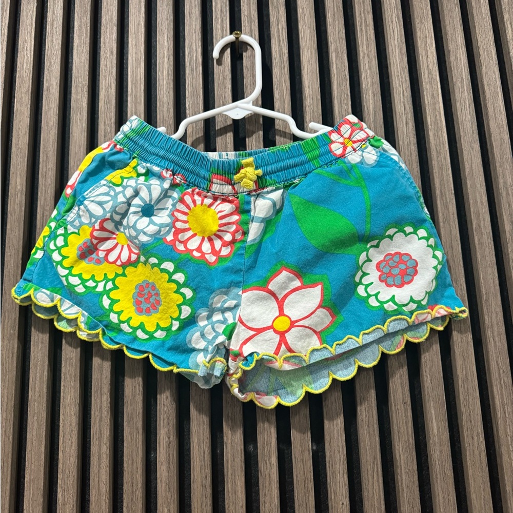 Mini Boden Blue Floral Scallop Hem Shorts